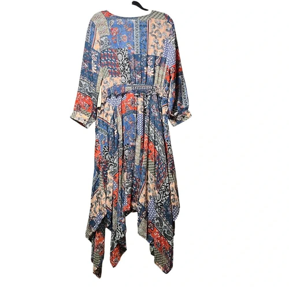Indigo Rose‎ 3X Patchwork Dress Paisley Handkerchief Hem Blue Red Boho Peasant